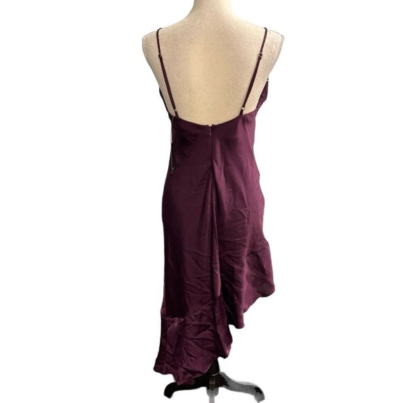 Allen Schwartz Slip Dress 4 Purple Satin Midi Asymmetrical Ruffle Fairy Prom Y2K - Picture 2 of 10